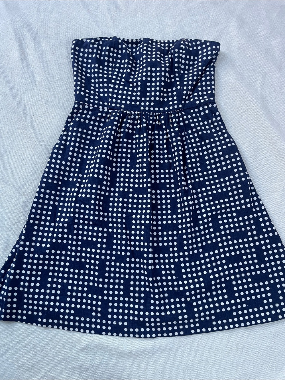 Strapless Navy Blue Polka Dot Dress